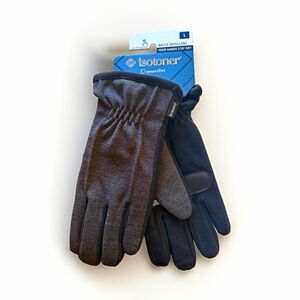 Isotoner SmartDri Men's L Water Repellent Lined Wrist Gloves Black/Gray